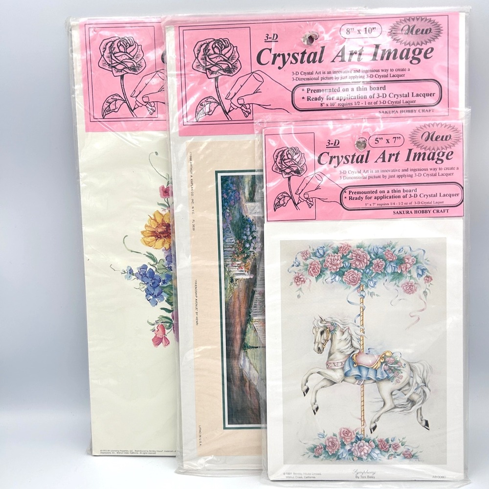 Vintage‎ 90s 3D Crystal Art Kit Lot 3 NOS Sealed Sakura Floral Horse